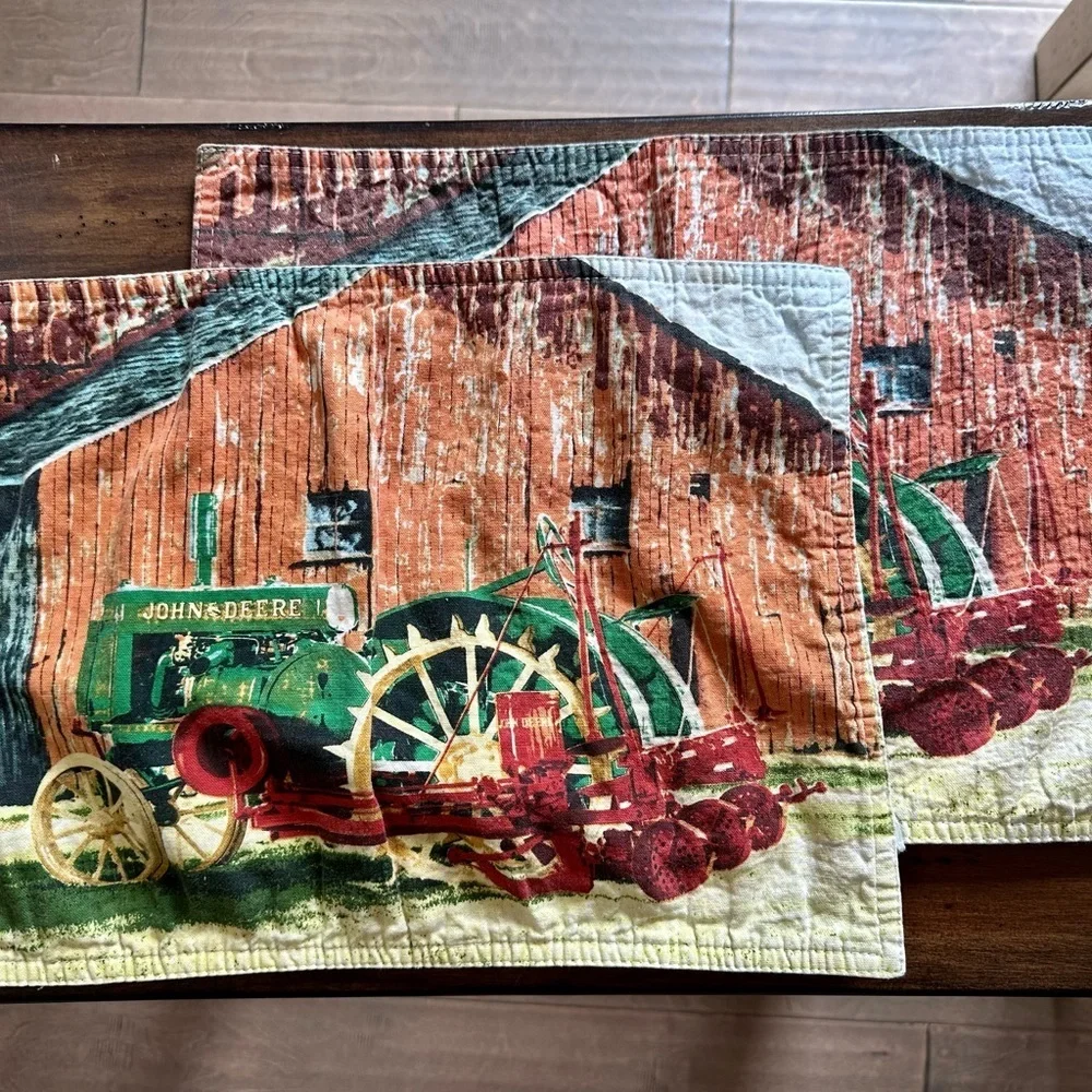Set of Two John Deere Green and Red Tractor Placemats
